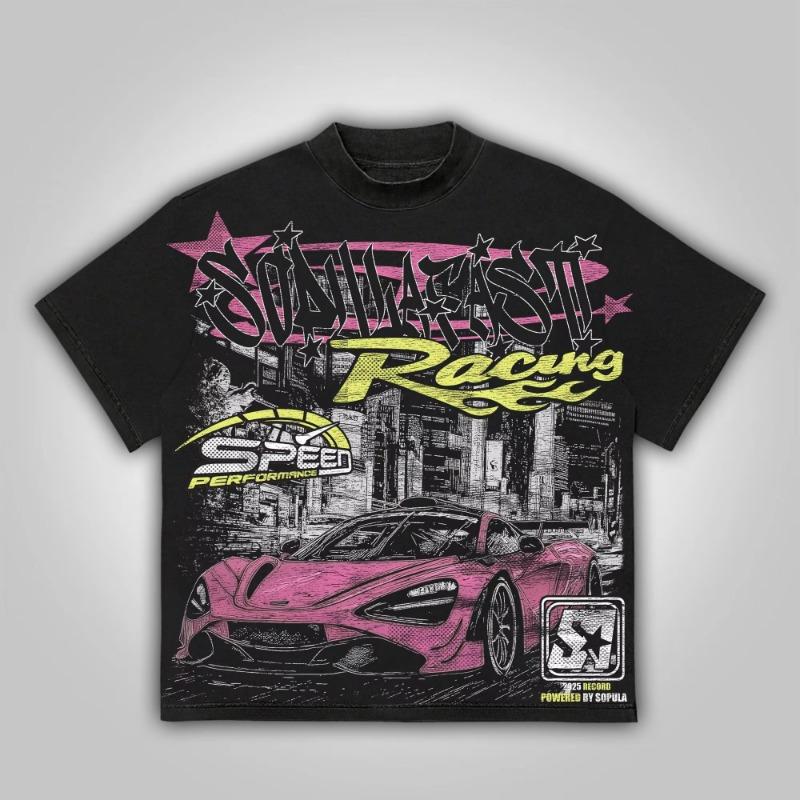 Y2k Fast Racing Vintage Graphic Tee Cotton Summer Short Sleeve Oversized Harajuku Street T‑Shirts Unisex for Men Women Retro Sport Casual Tops