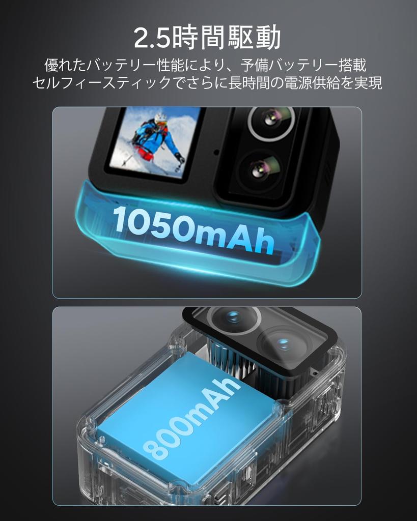 SCJAM SJ20 Action Image 1850mAh Dual 30M Night 64GB Card Camera, 4K/30fps, 6-Axis Stabilization, High-Capacity F2.0/F1.3 Lens, 154° Wide-Angle FOV,