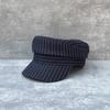 25-Day Striped Flat Top Hat Casual Retro Versatile Linen Newsboy Hat Women'S Spring And Summer Face Small Painter Hat