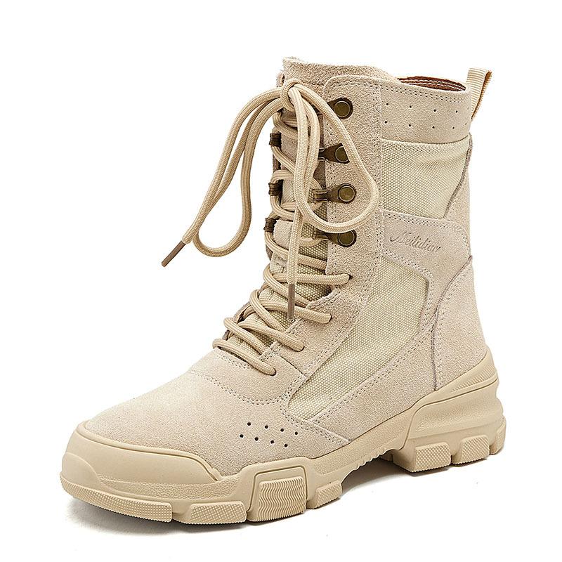 Martin Boots Women's Spring Thick-soled Suede Camping Tactical Tooling Boots Outdoor Hiking Shoes Machine Cycling