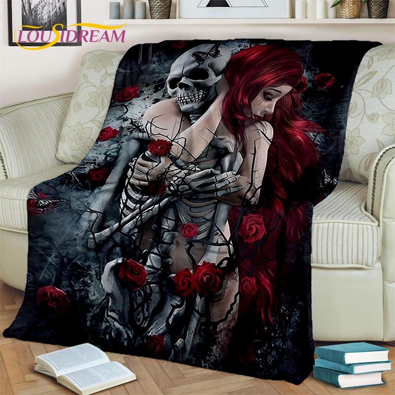 Horror Gothic Weiblicher Schädel Totes Mädchen Decke, Weiche Überwurfdecke für Zuhause Schlafzimmer Bett Sofa Picknick Reise Büro Überdecke Kind