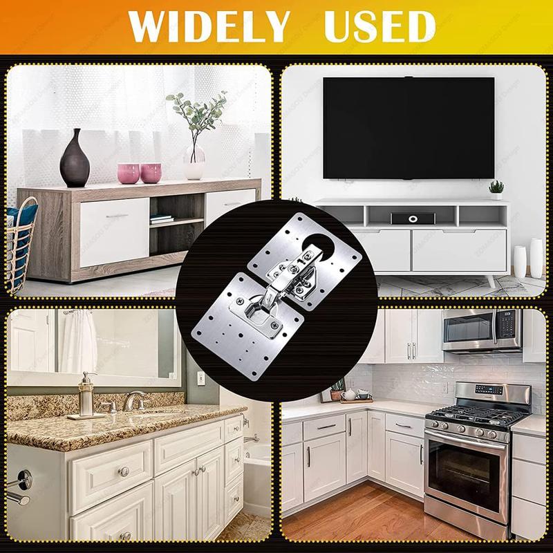 2-100Set Stainless Steel Hinge Fixing Plate Kit Cabinet Door Hinge Repair Plate Bracket with Mounting Screw Furniture Tools