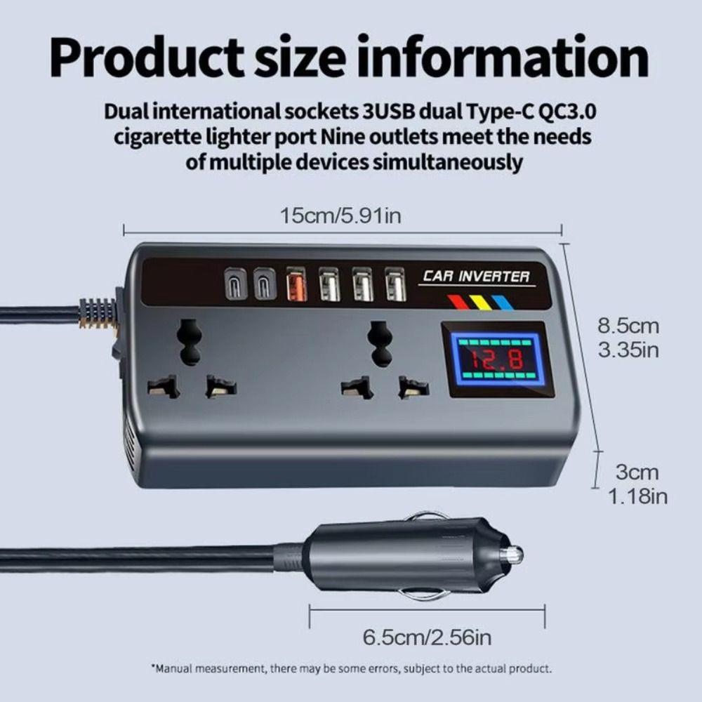 12V/24V To 220V Car Inverter Digital Display High Power Car Inverter Socket Smart with 6 USB Ports Automotive Charger Inverter