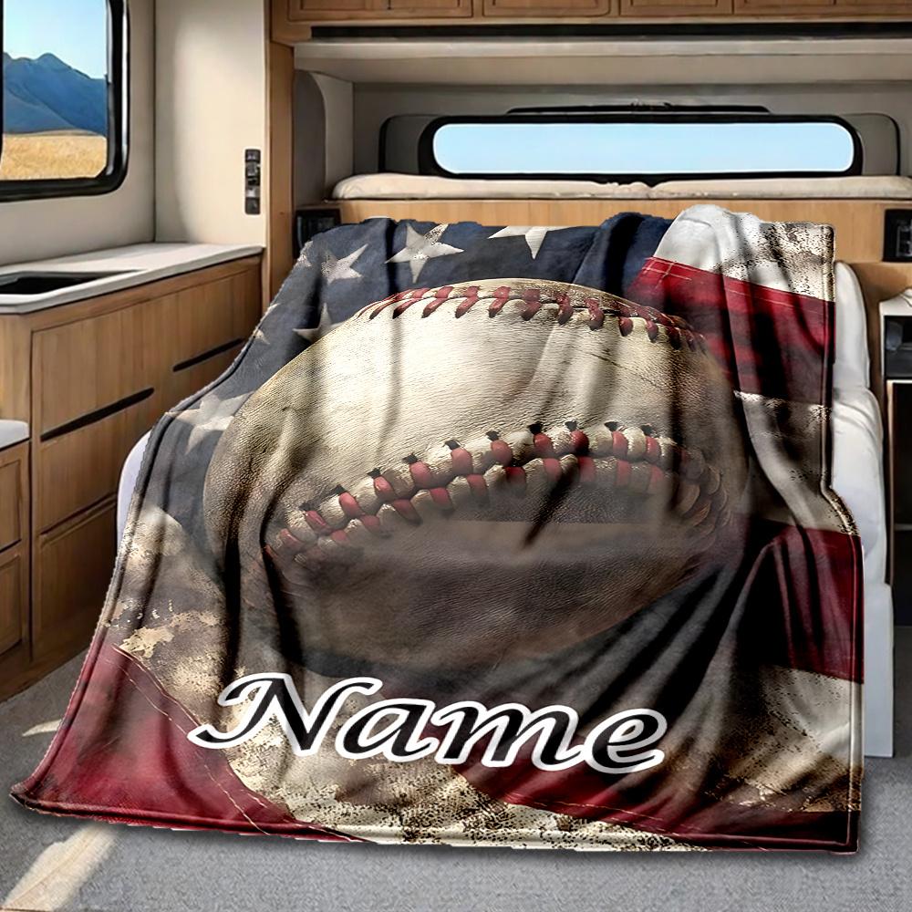 Baseball And American Flag Background Design Blanketcustomizable With Your Namecomfortable And Stylish Perfect For Travel Beds Chairs Offices Sofas