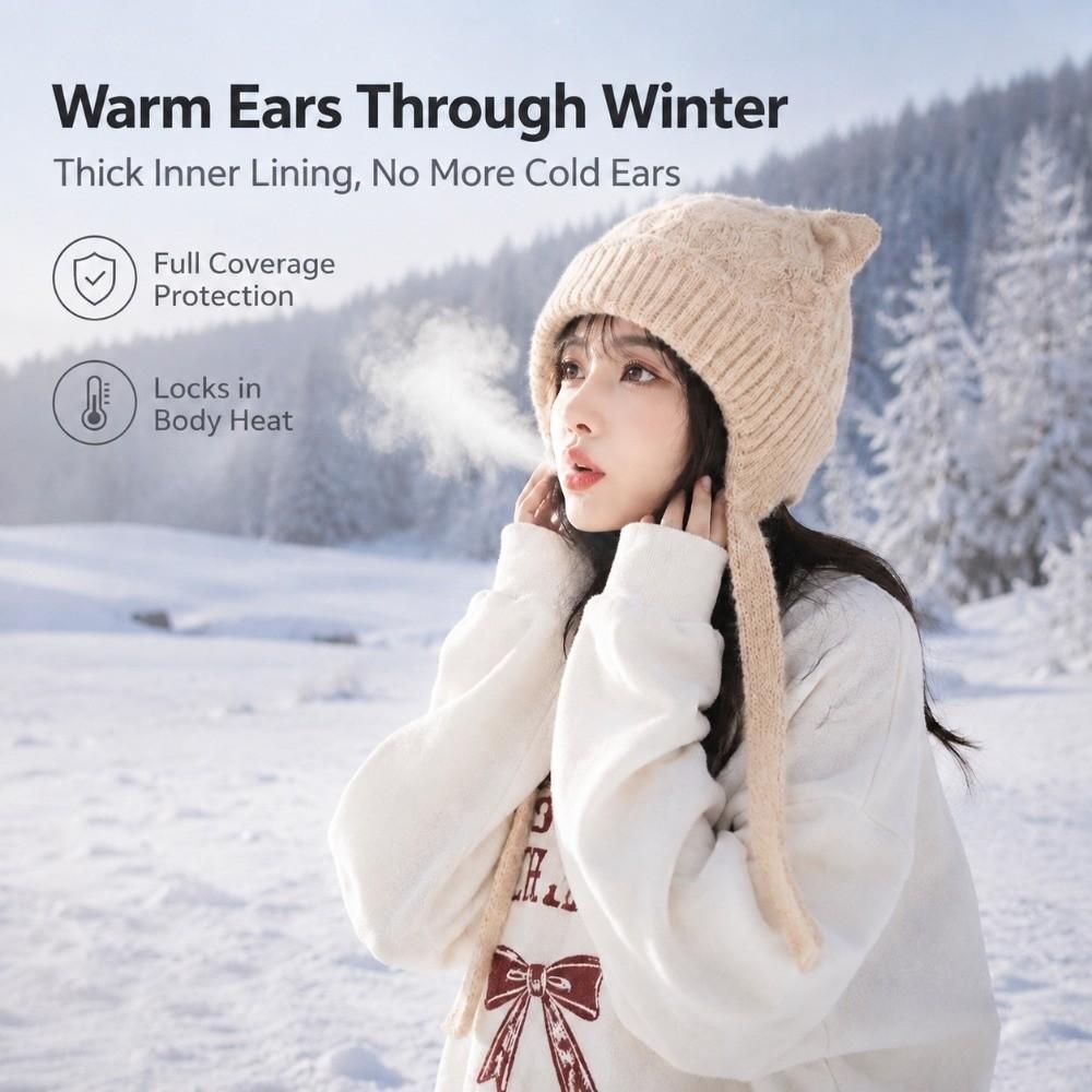 Windproof Cat Ear Knit Hat 3D Cat Ear Head Cover Korean Style Soft Beanie Walking