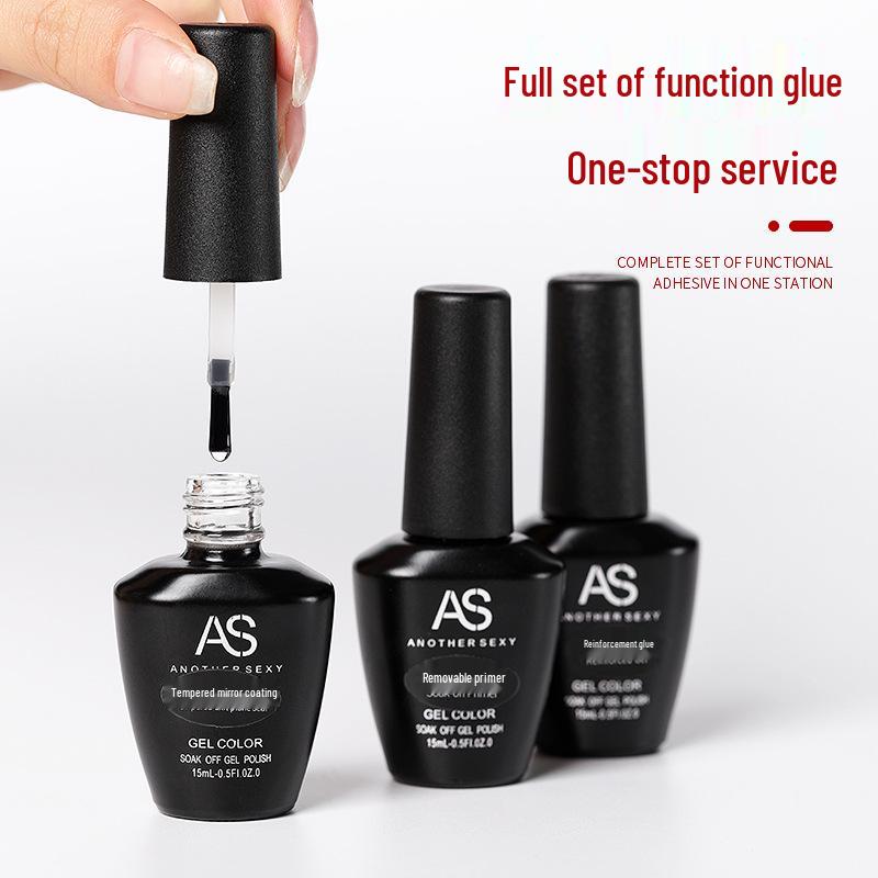 AS Nail Art Anti-Lift Gel No-Wipe Top & Base Coat Light Therapy Transparent Set - Long-Lasting Strengthening.