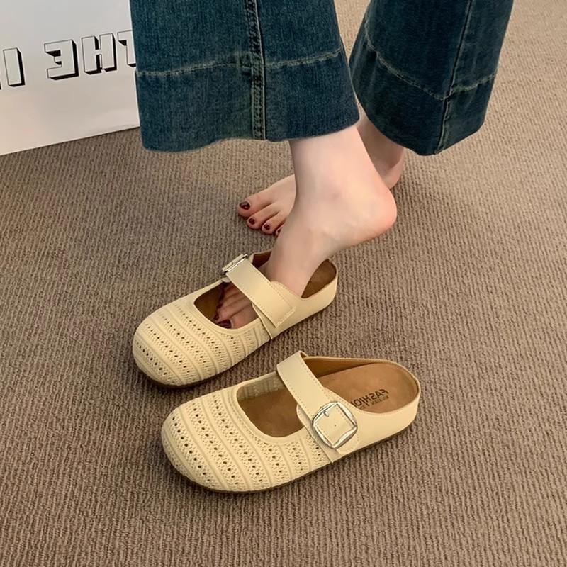 Baotou half slippers women's summer outer wear new fashion inner height increase niche hollow sandals