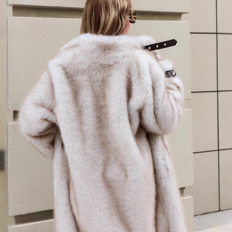2025 Autumn/Winter New Women's Coat Medium/Long Suit Collar Imitation Fox Fur Grass Coat