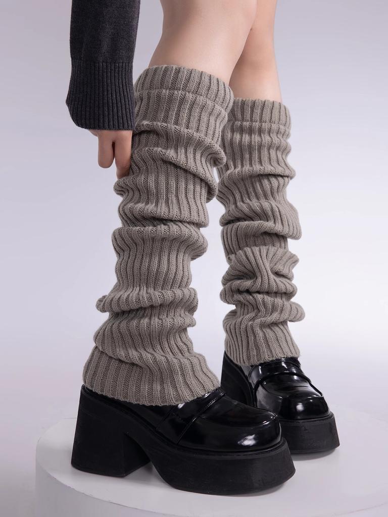 Winter Verdikt Warm Ademend Effen Patroon Beenwarmers Koreaanse Stijl Mode Dik Gebreid Dames Los Veelzijdig Slouch Sokken