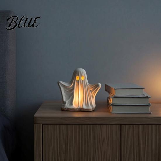 Creative Halloween Room Accents Ghost Ornament with Warm Light Cute Spooky Luminous Figurine Unique Gift Ideas Resin Night Light for Tabletop