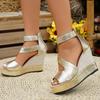 Fashion Fashion Gold Chunky Platform Gladiator Sandals Women 2025 Summer Round Toe Wedge Heel Cover Heel Sandals Sexy Party Dress Shoes
