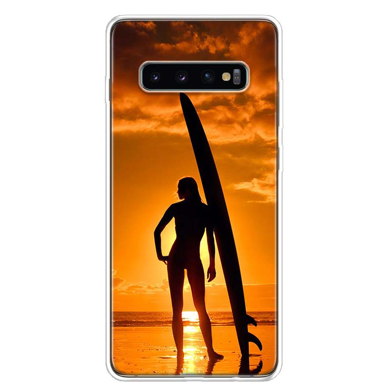Surfboard surfing art surf Girl Phone Case For Samsung Galaxy S25 S24 S23 Plus S22 Ultra S21 S20 FE S10 + S25 Edge Funda Shell C