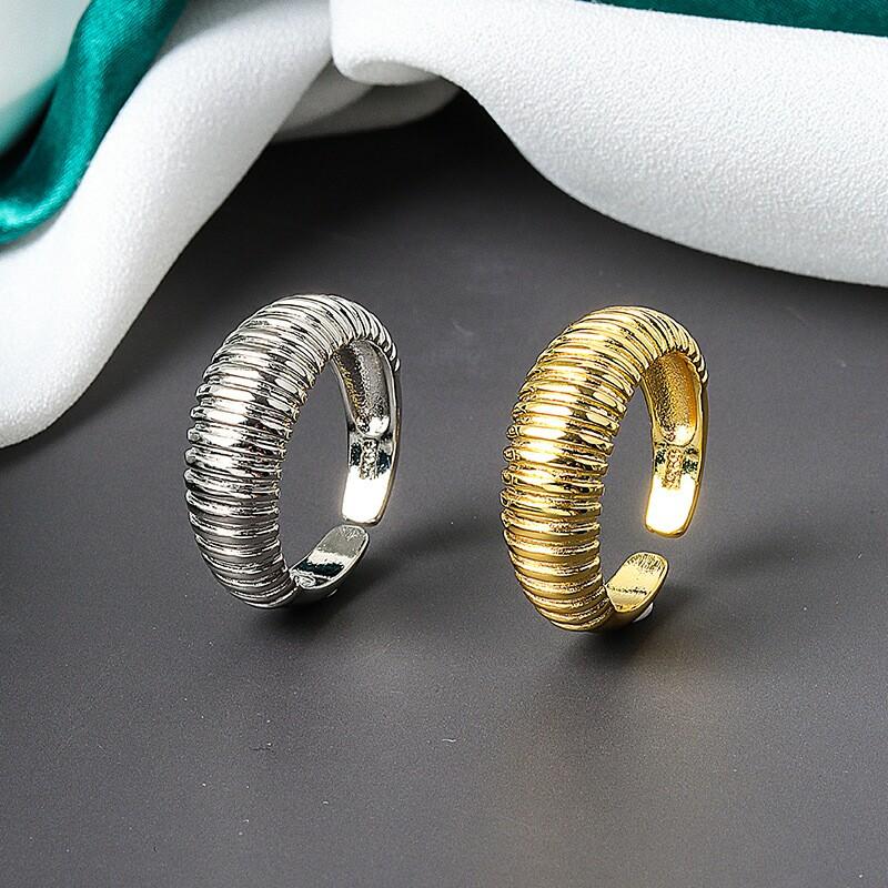 Real 925 Sterling Silver Rings For Women Vintage Strips Gold Color Engagement Rings Silver 925 Jewelry Anillos Mujer