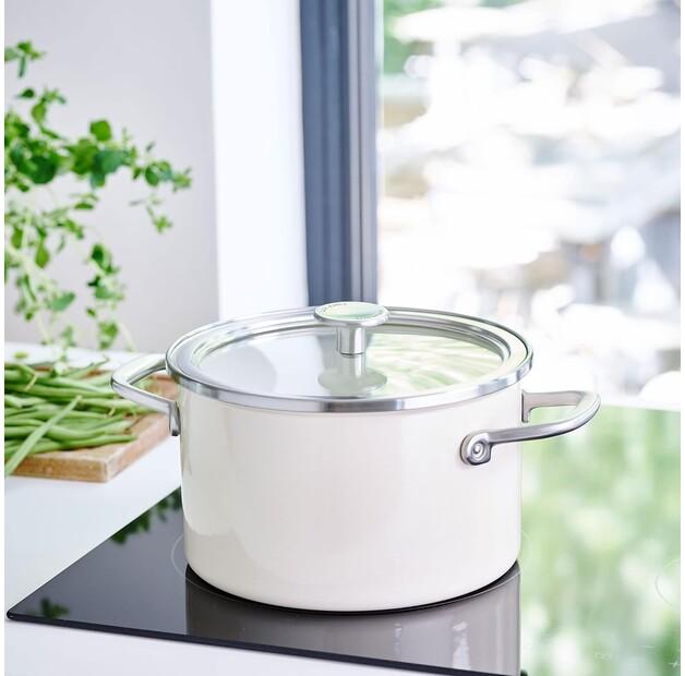 KitchenAid CC003269-001 Saucepan with Enamel, Steel Core, 24 Cm 6 L, Cream