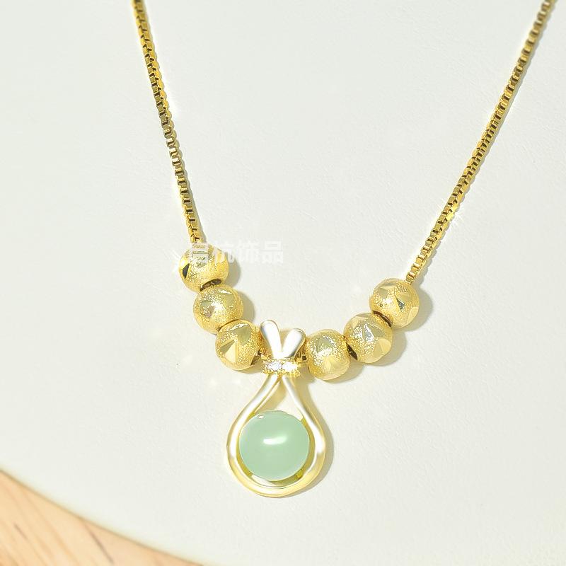 The Same Green Lucky Bag Necklace Women'S High-Value Retro Lucky Bead Pendant