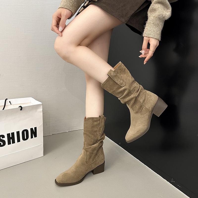 Fashion Women's New Spring Autumn Style Rough Heel Retro Short Boots Height Increasing Simple Comfortable Versatile Daily Casual Boots