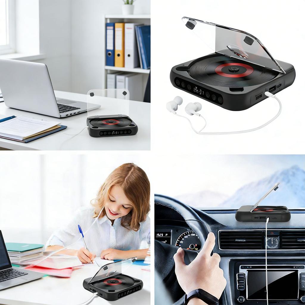 Port le CD Player with Dual Stereo Speakers 5.3 Re le Headphones LCD for Home Car Outdoor Support CD USB Input Playback