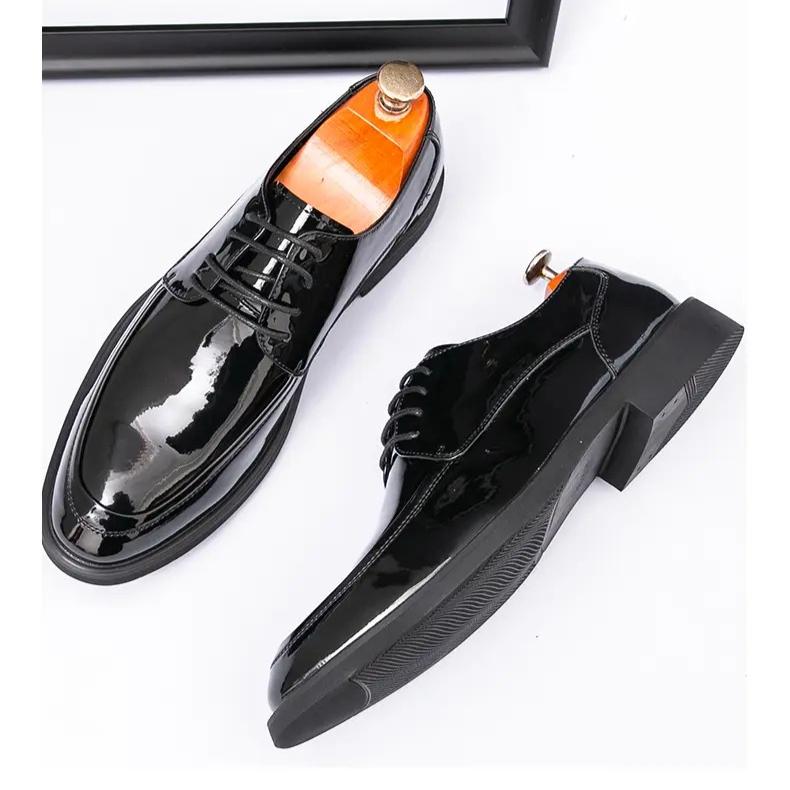 Pointed Toe Dress Shoes Newest Oxford Shoes for Men Classic Derbies Luxury Patent Leather Wedding Shoes