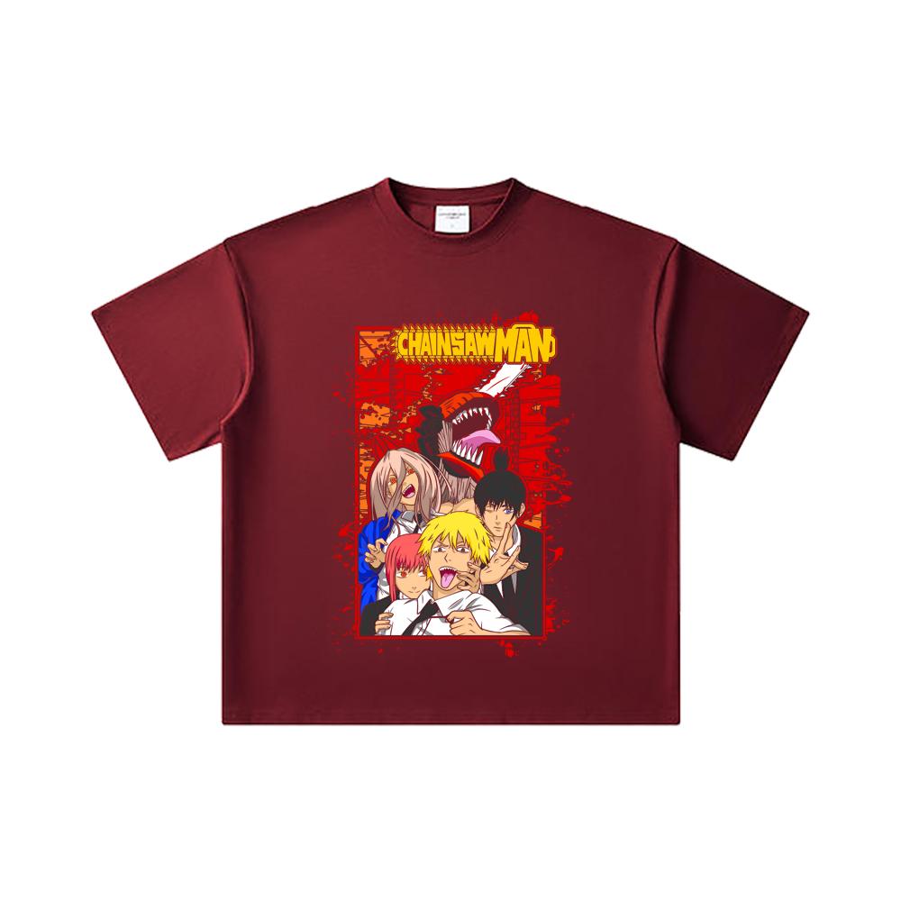 260 GSM Double Yarn 32 Count 100% Cotton Chainsaw Man V26 Print Unisex Heavy Cotton T Shirt