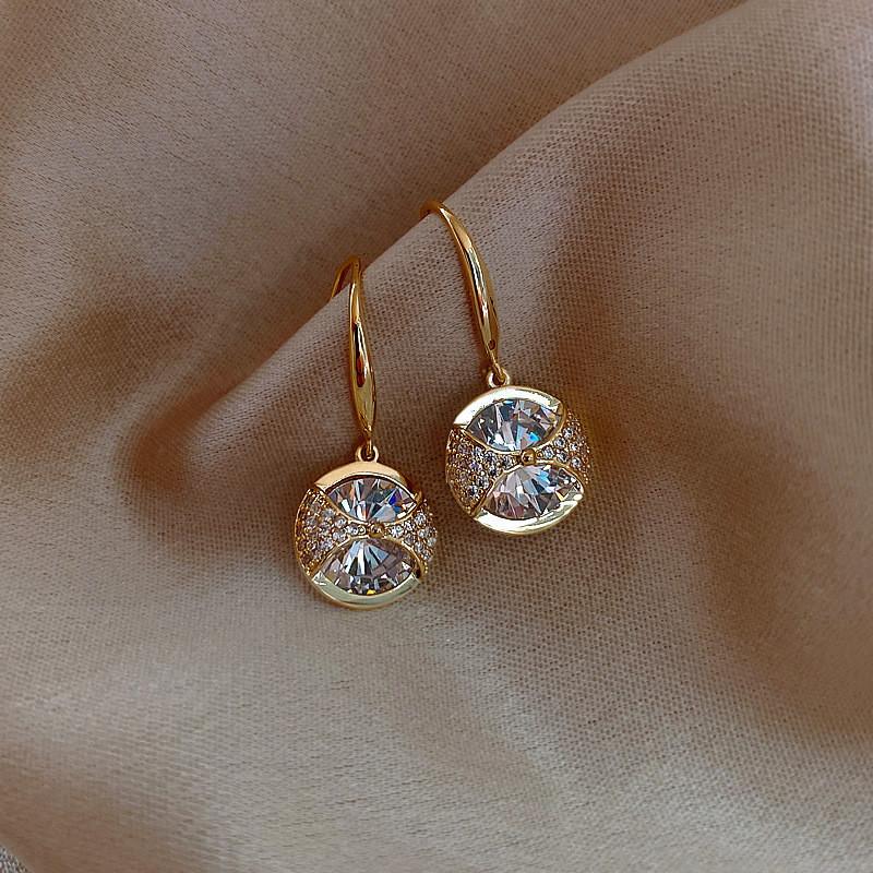 Goldtone Round Drop Earrings Alloy Rhinestone For Daily Casual Use