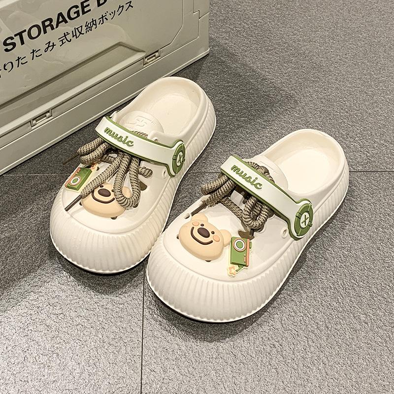 

Симпатичные тапочки-мешки на шнуровке, мультяшные, новые универсальные туфли на платформе, водонепроницаемые, летние, ретро, модные, повседневные туфли с отверстиями 40