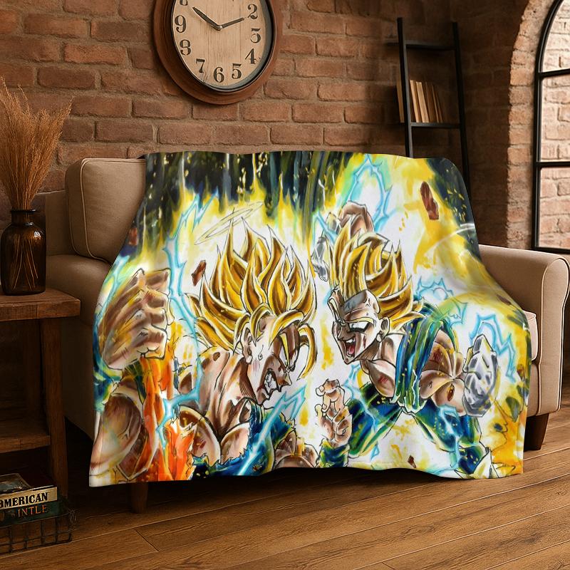 Cartoon D-Dragon Ball Anime Game Flannel Blanket Soft Warm Throw Blanket for Bedroom Living Room Bed Travel Camping Picnic Kid