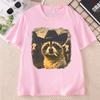 Funny Cowboy Raccoon TShirt Animal Meme Graphic Tee Vintage Comfortable Cotton Short Sleeve Loose Tees Streetwear