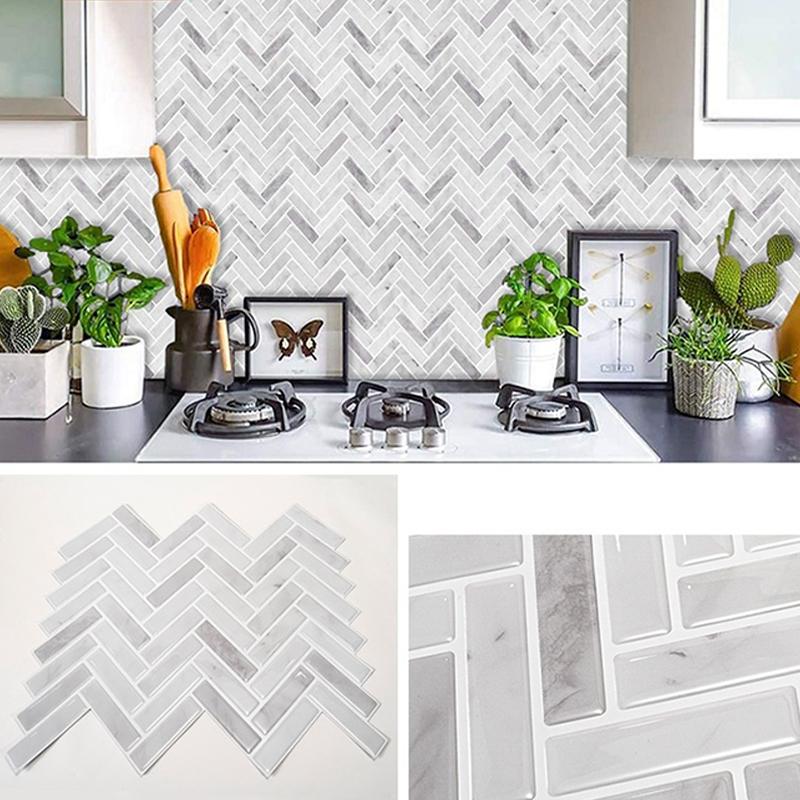 4/8 Pcs Self Adhesive Vinyl Wallpaper Peel And Stick 3D Effect Tiles Waterproof Kicthen Ceramic Tile Aluminum Foil Wall Stickers