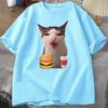 Cat Crunching Food Meme Tshirt Women Unisex Silly T Shirts Funny Cat Eating TShirt Cotton Short Sleeve Graphic Tees Streetwear