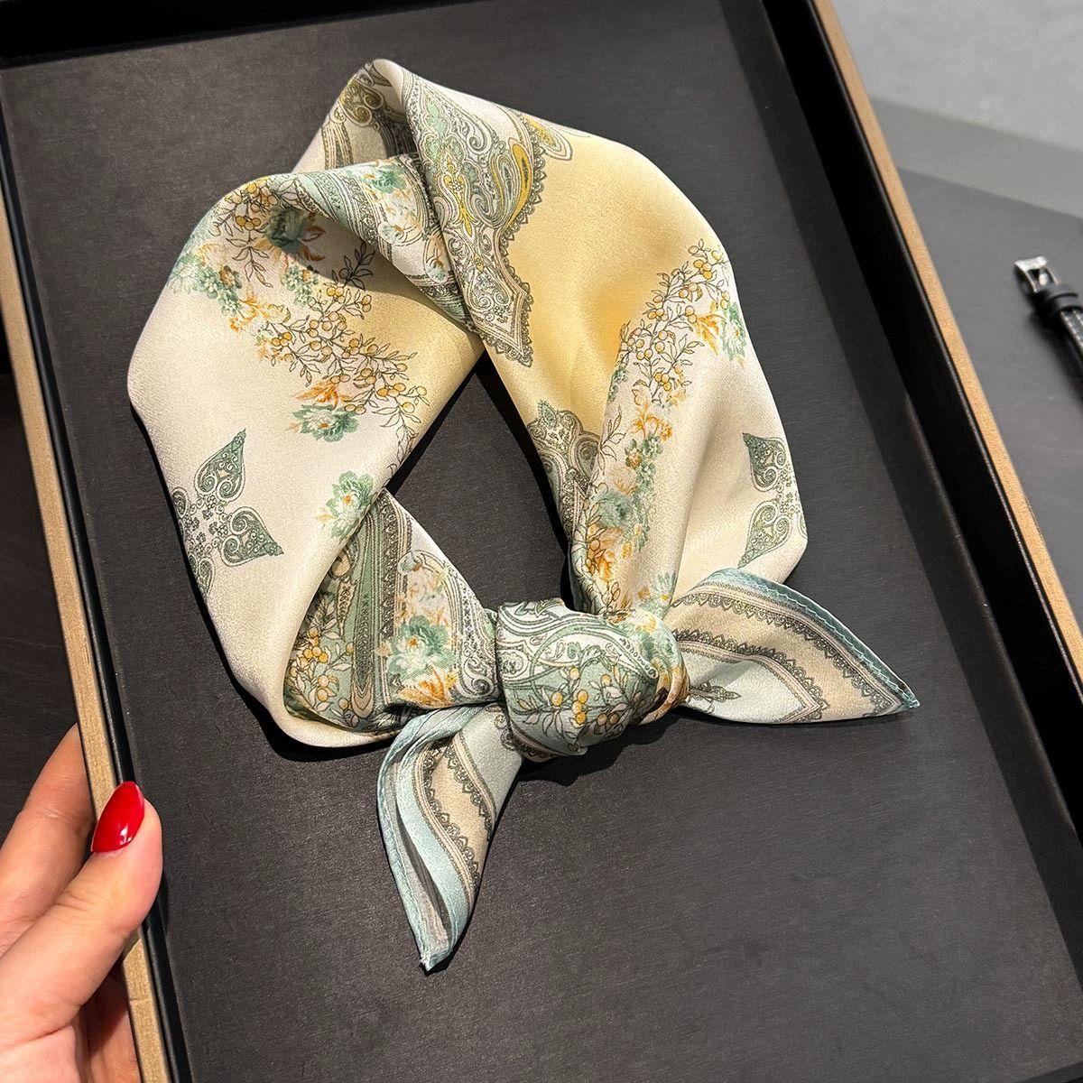 

Fashion 100% Real Pure Silk Headscarf Square Scarf For Women Shawl Foulard Hijab Neckerchief Bandana Print Bufanda Echarpe Real Silk 53x53cm