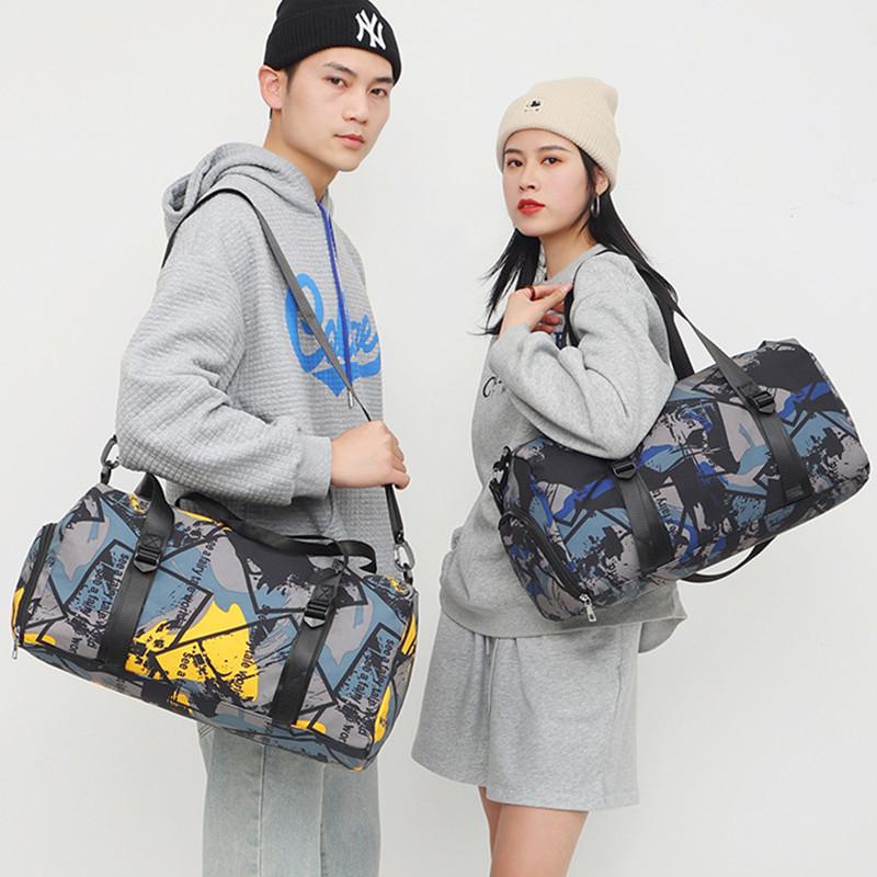 Schoolbag Dark Blue Short Trip Bag Graffiti Wet And Dry Separation With Shoe Position Swimming Training Bag Large Capacity Sports Fitness Bag