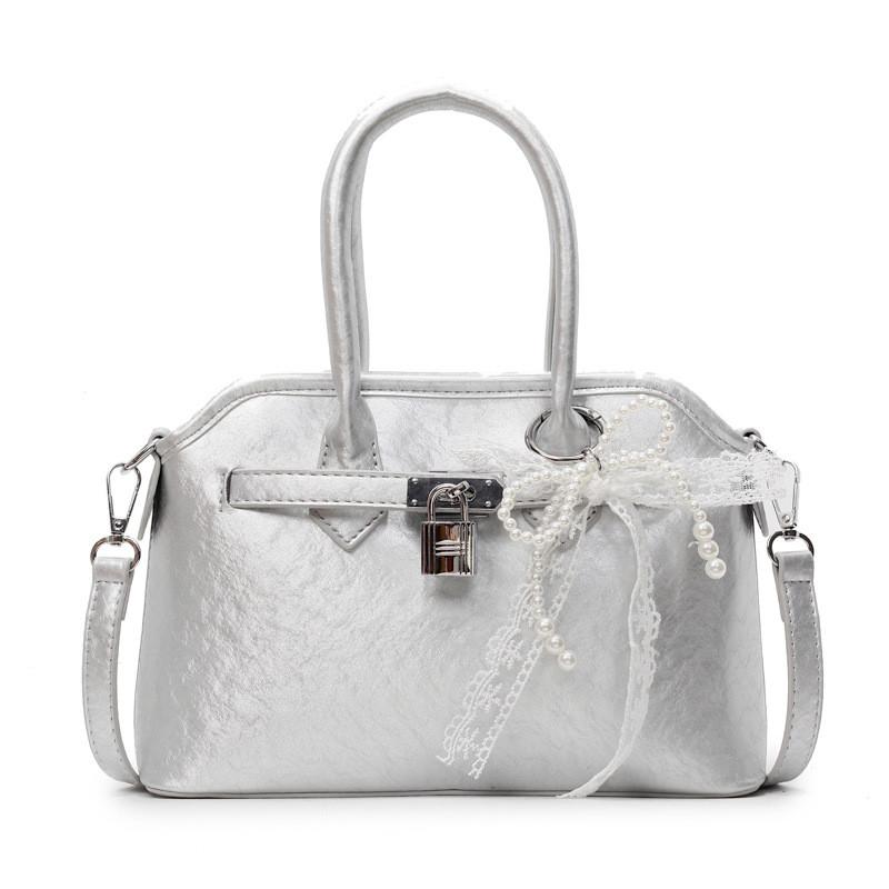 Ribbon Bow Pu Womens Office Handbag With Top Zip Closure For Daily Casual Use