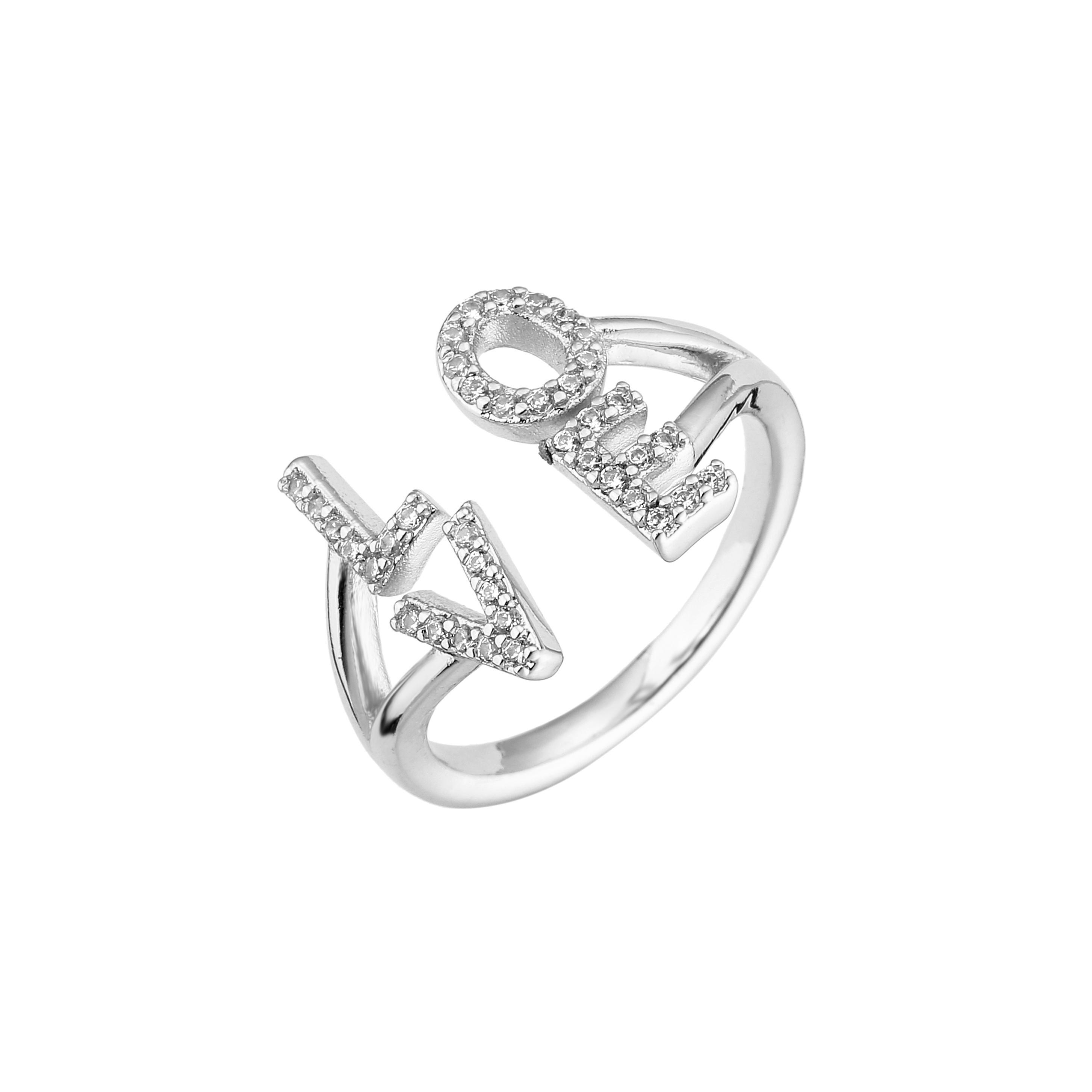 

HECHENG,New Fashion Hot Sale Beautiful Ring,Love Letter Female Simple Cute Love Ring Zircon resizable