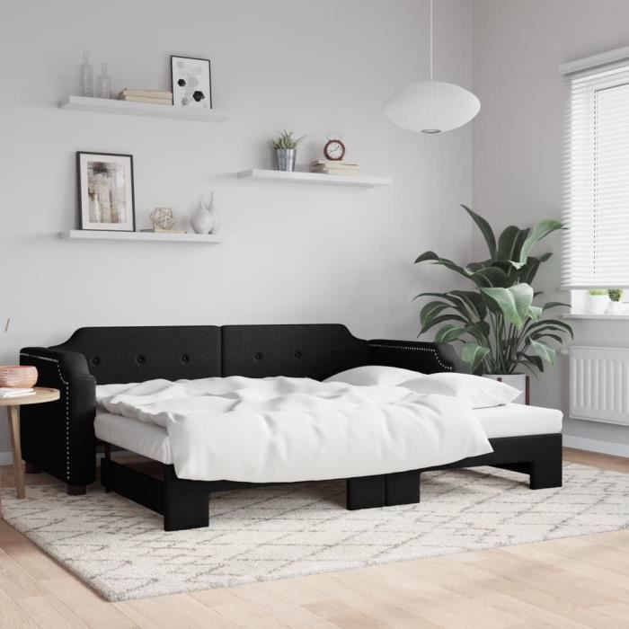 VidaXL Lit de jour avec lit gigogne noir 90x190 cm tissu 3197646