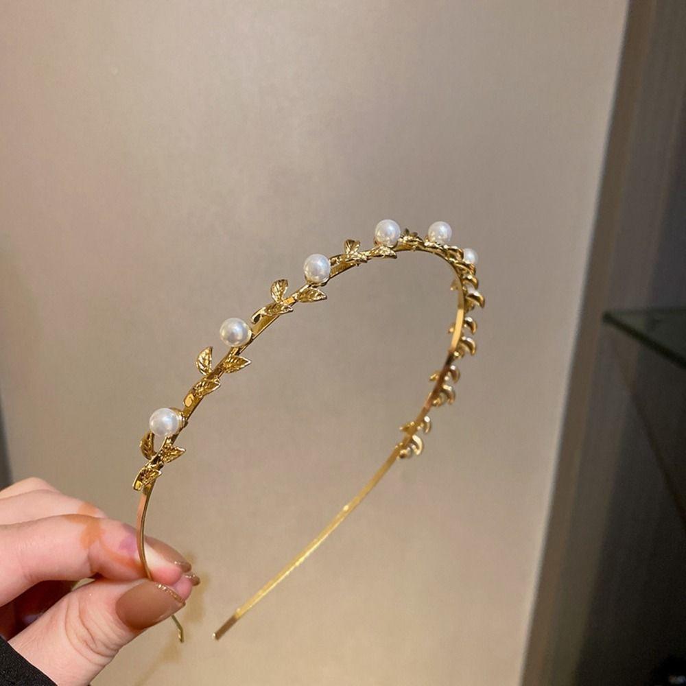 Accessories Tiara Gold Leaf Headband Rhinestone Hair Band Girl Thin Hair Hoop Korean Style Headwear