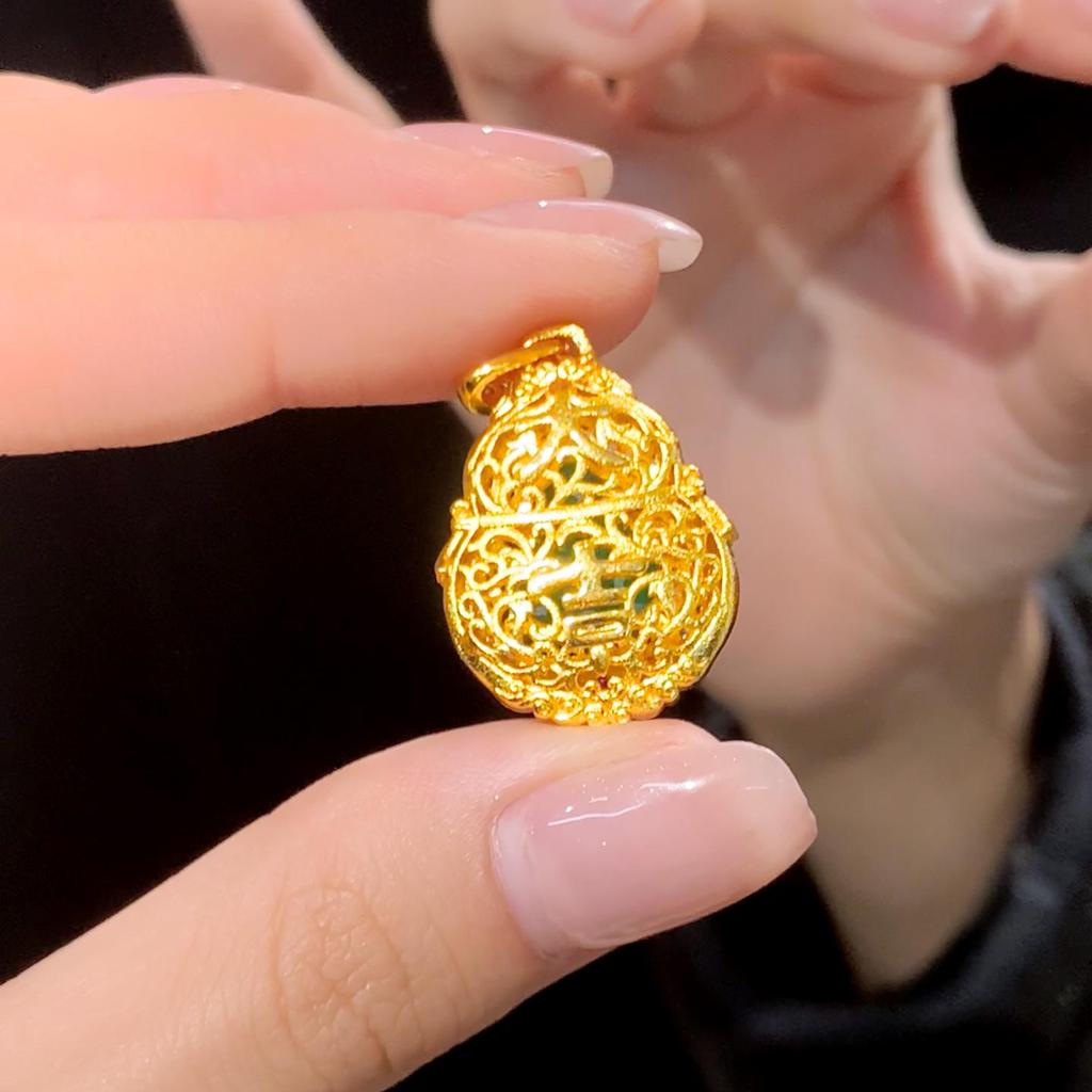 Forbidden City Series Rhinestone Jade Gourd Pendant - Exquisite Court Style Necklace for Women