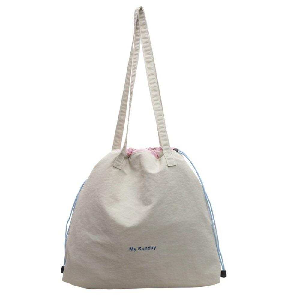 

Square Canvas Shoulder Bag Lightweight Crossbody Bag Fashion Drawstring Handbag Student бежевий