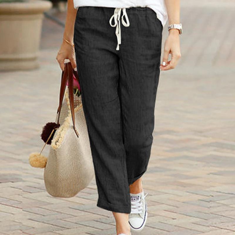 Premium New Women's Loose Cotton - Linen Jogger Pants. Drawstring Elastic Waist, Capri Tapered, with Pockets for Daily Comfort