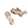 Baotou sandals women's 2025 new summer bow pearl low medium heel small leather shoes wedge heel women's single shoes women's shoes