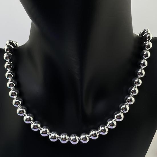 Colier Argintiu cu Lanț cu Bile de 8 mm, Handmade, Aliaj, Margele Golite, pentru Femei, Bărbați, Purtare Zilnică, Cadou, Întâlniri, Petreceri