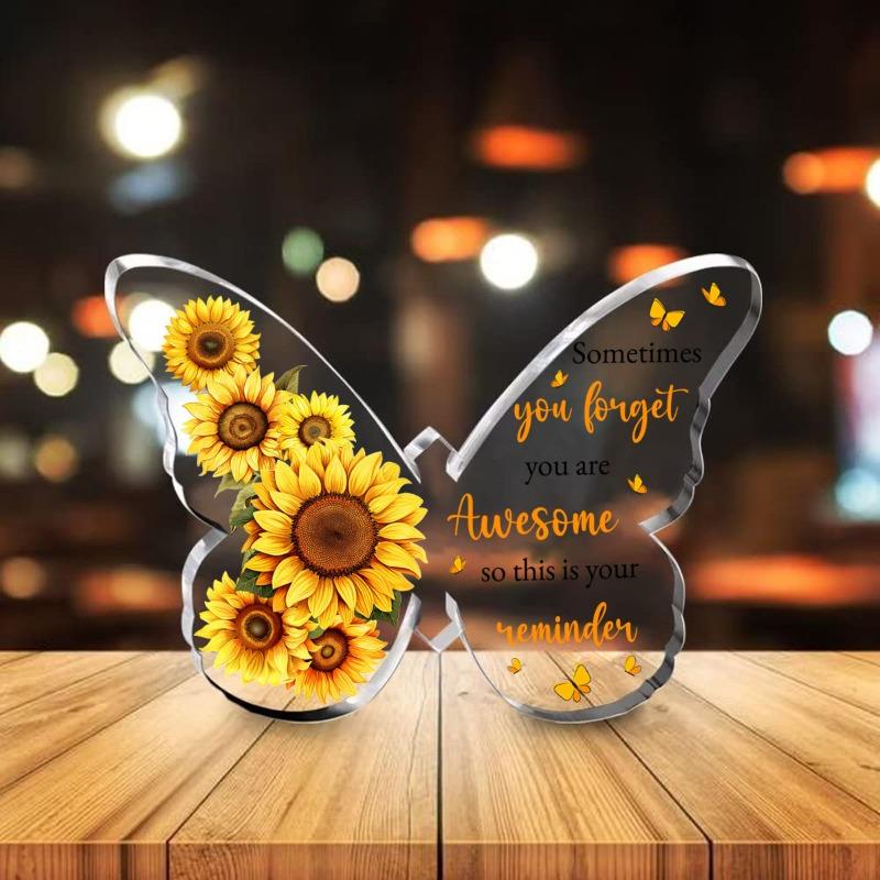 2D Flat Elegant Sunflower & Butterfly Acrylic Inspirational Decorative Plaque, Positive Affirmations - Clear Gift Box Design, Suitable for wall decora