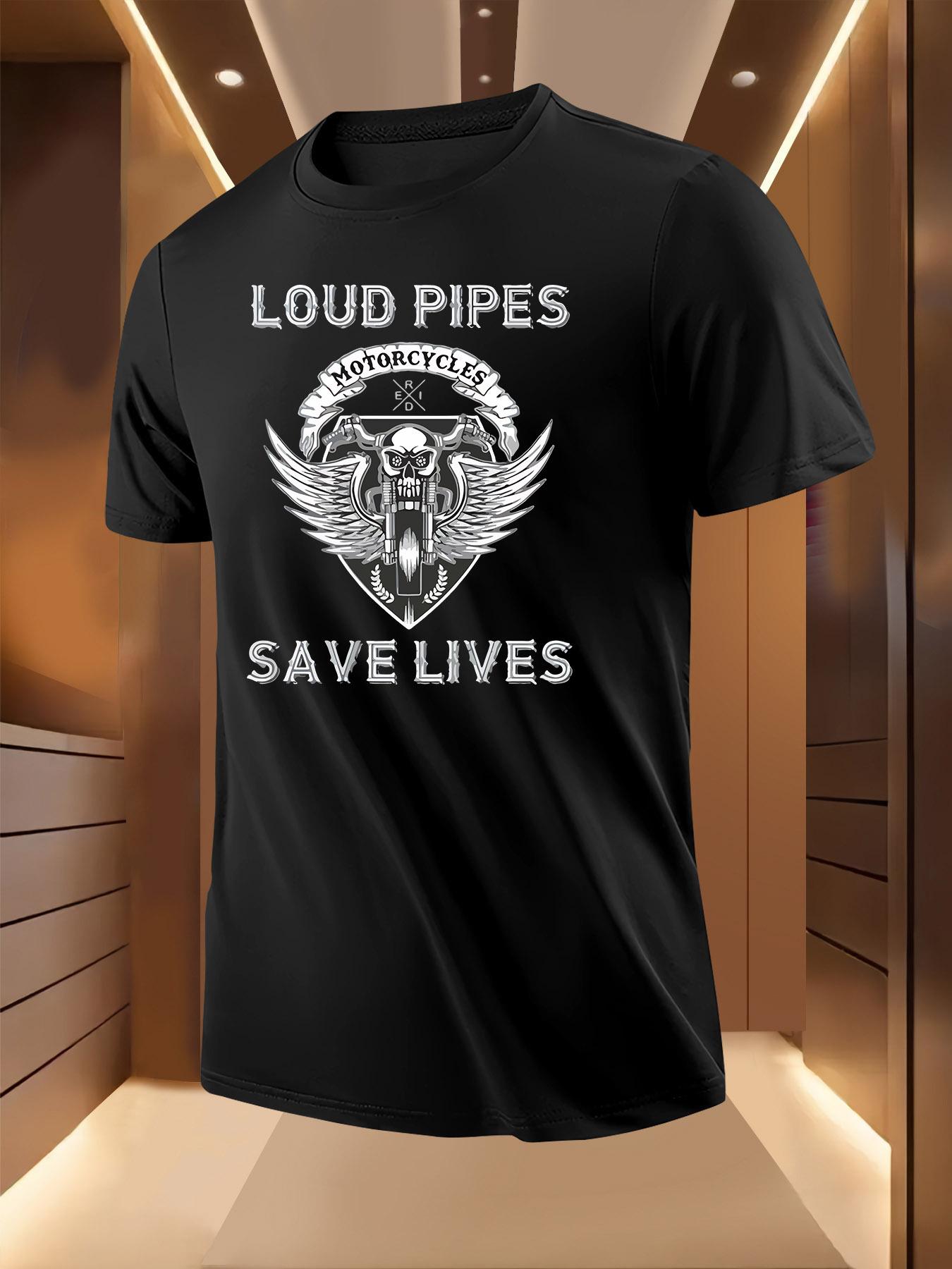 Black Motorcycle Skull Graphic Tshirt - Loud Pipes Save ... XL