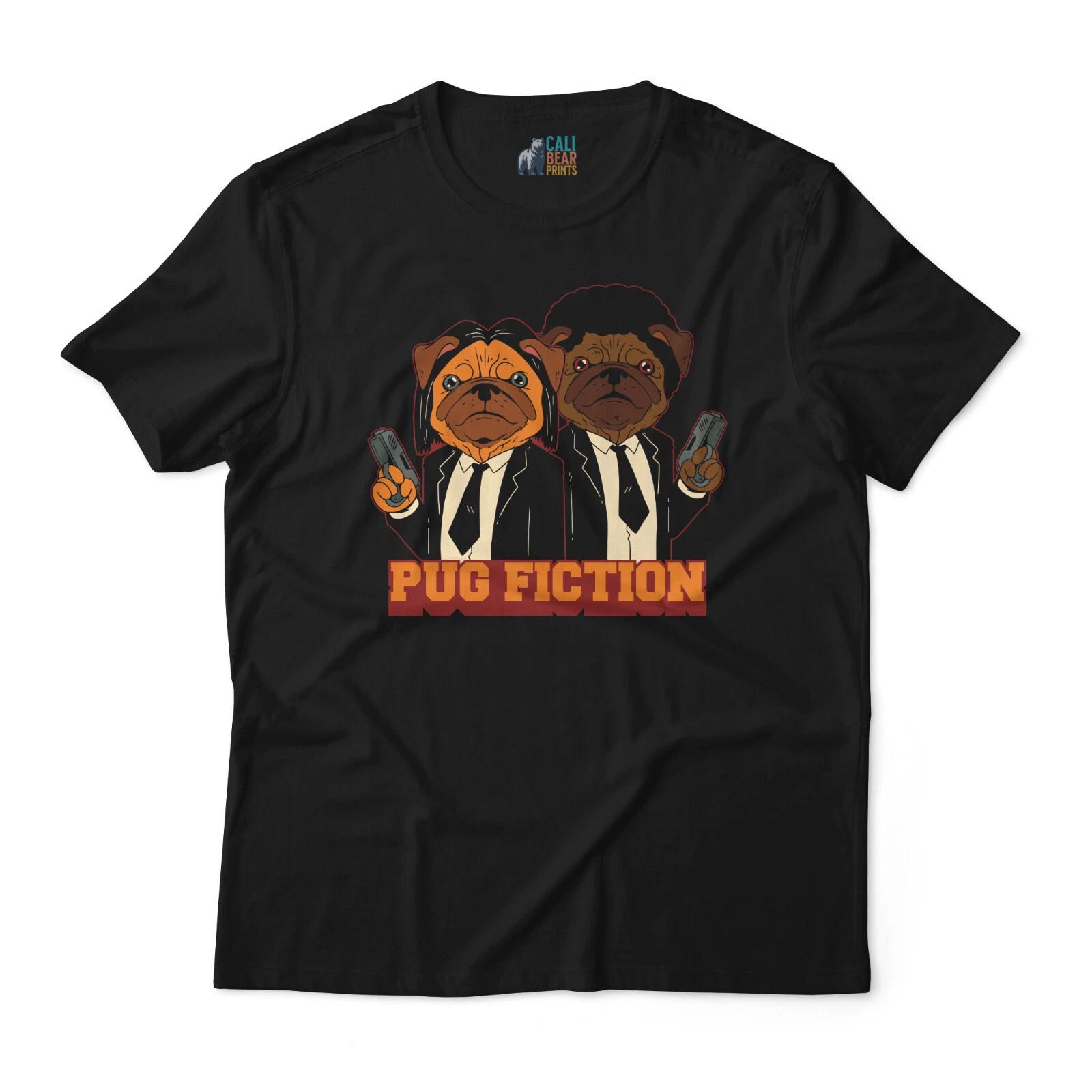 Pug Fiction Dogs Pulp Fiction Joke Graphic Art Novelty Tee Funny T shirt S