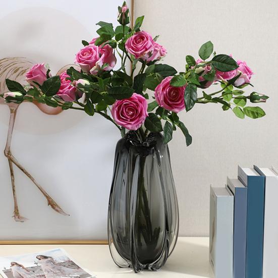 3 Branch Mini Rose Heads Artificial Flower Bouquet Faux Rose Bouquet with Stem for Wedding Party Home Office Floral Arrangement Table Decor