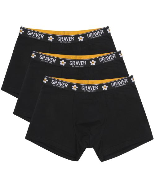 [Graver] [3 шт.] Мужские плавки с белым цветочным принтом и надписью «Улыбка» - черные [Отправлено из Кореи] 100% оригинал Black - M