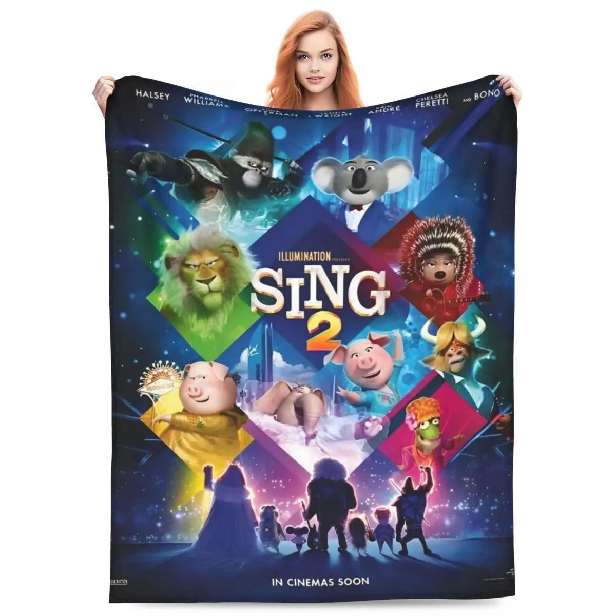 Sing 2 Movie All Characters Blanket Quality Soft Throw Blanket Autumn Airplane Travel Living Room Print Bedspread 30x40in