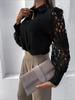 Turn-down Collarl Lace Splicing Long Sleeve Shirts Women Button T Shirt Female Solid Color Blouses Casual Top