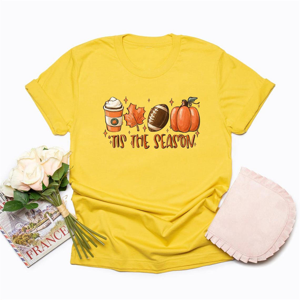 

Tis The Season Fall Coffee T-Shirt Coffee Lovers Tshirt Pumpkin Latte Drink Shirts Unisex Thanksgiving Tee Halloween Tops S