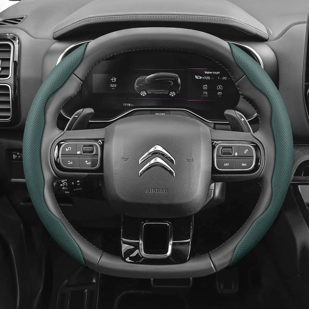 Suitable for Citroen Breathable Leather Steering Wheel Cover with Segmented Quick-Release Design, Non-Slip and Durable, for Models Such as C3, C4 X, B