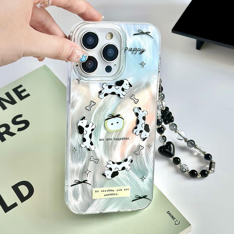 Zhitai Feather Yarn Case: Fits iPhone 12–16 Pro, Transparent with Cartoon and Bracelet Features